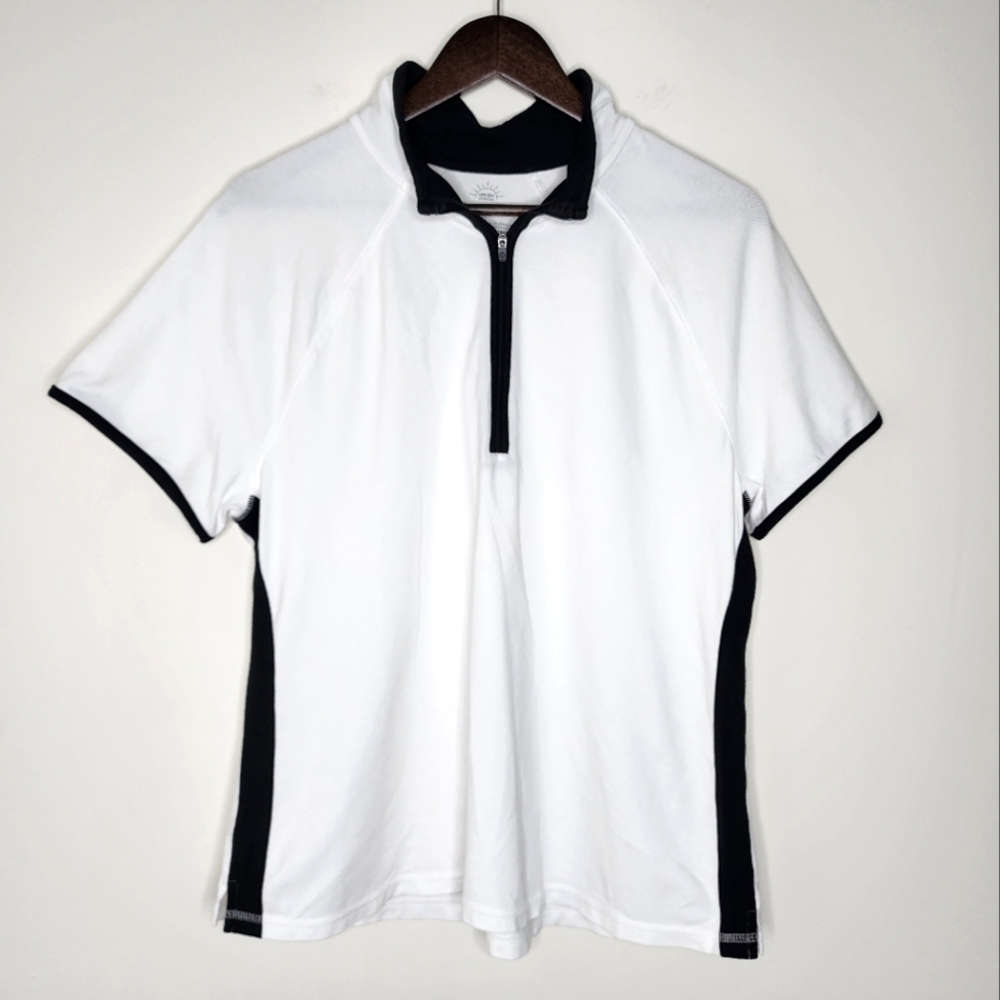 T By Talbots Pique UPF 50+ Protection White & Black Half-Zip Tennis Prep Polo XL